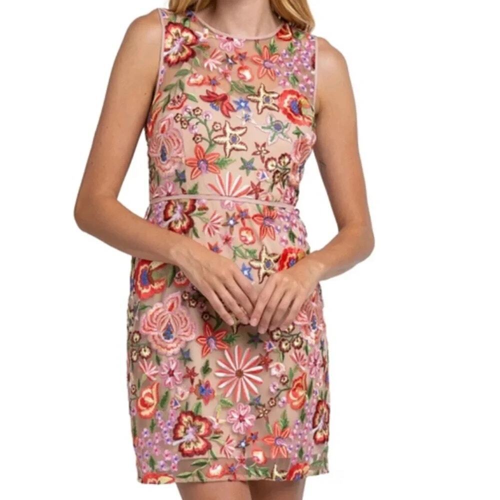 Sam Edelman Floral Embroidered Sleeveless Mini Dress Pink Nude Womens Size 8 NWT